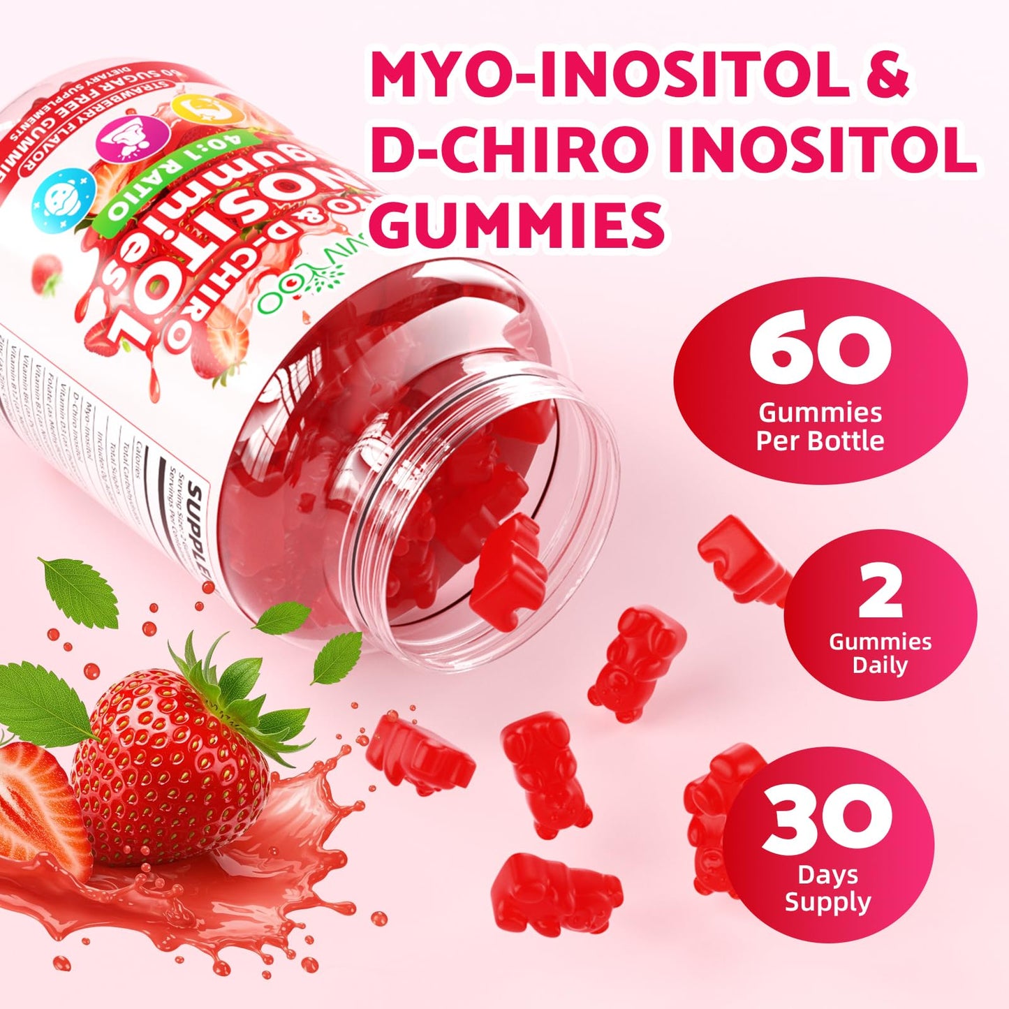 BVIVLOO Myo-Inositol & D-Chiro-Inositol Gummies, 2 Pack