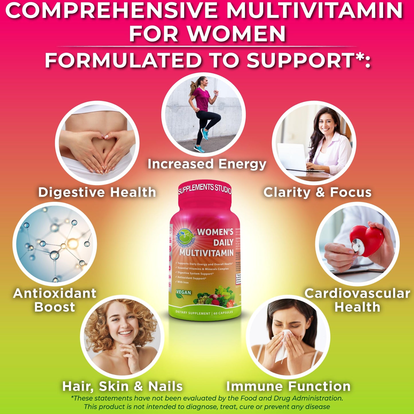 SUPPLEMENTS STUDIO Women's Daily Multivitamin with Iron Capsule, 60 Count