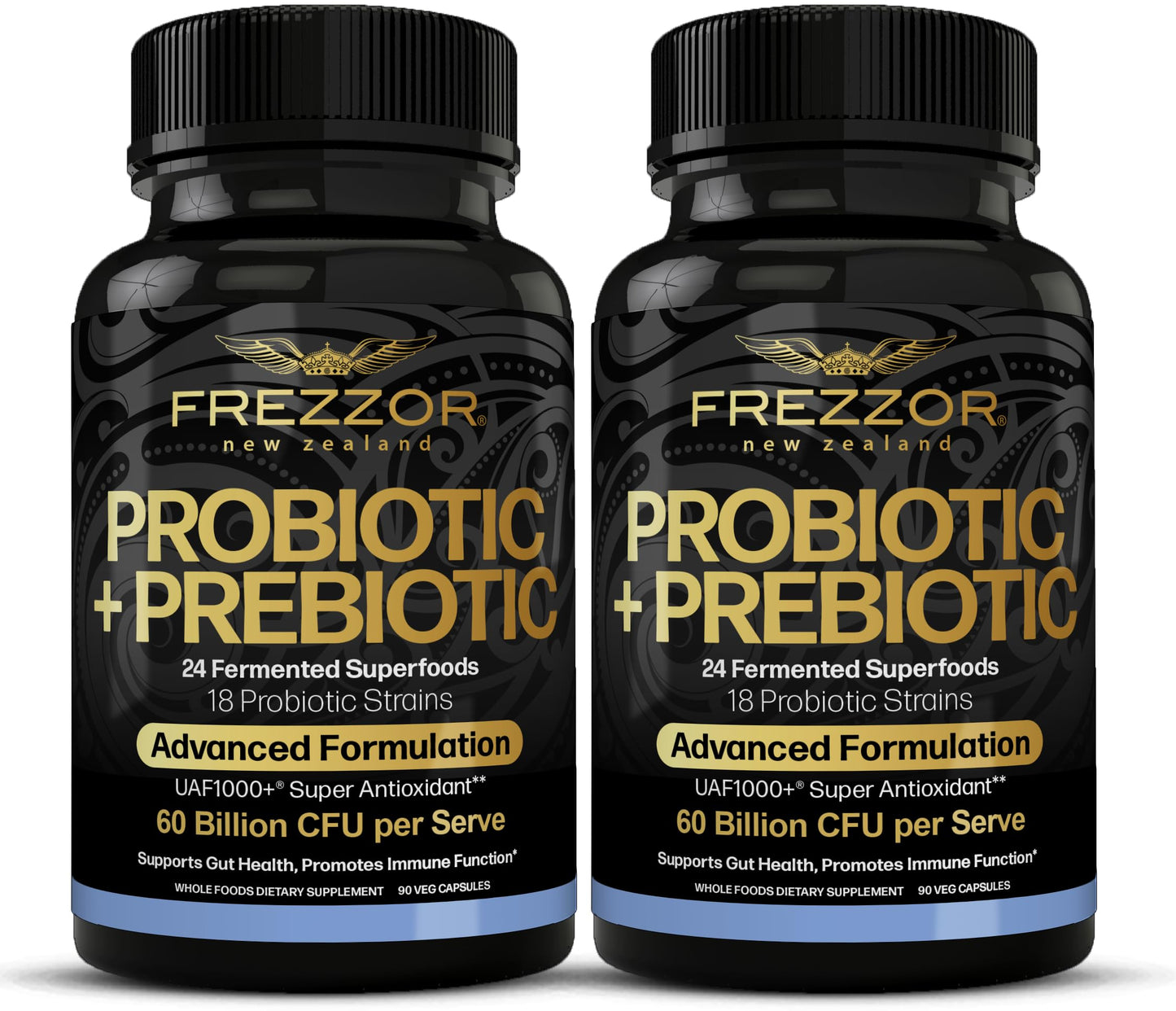 FREZZOR Probiotic + Prebiotic Capsules Softgel, 60 Billion CFUs, 18 Strains, Digestive Health for Men and Women, Shelf Stable, With Fermented Wholefoods, Prebiotic & Fibre, 180 Softgels
