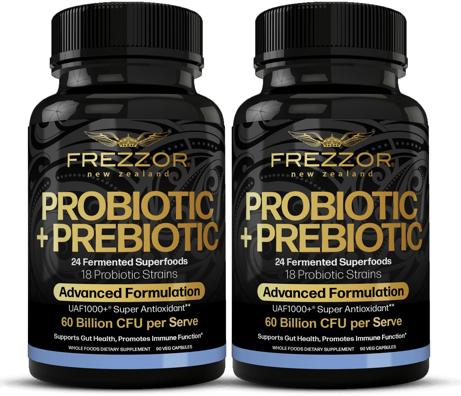 FREZZOR Probiotic + Prebiotic Capsules Softgel, 60 Billion CFUs, 18 Strains, Digestive Health for Men and Women, Shelf Stable, With Fermented Wholefoods, Prebiotic & Fibre, 180 Softgels