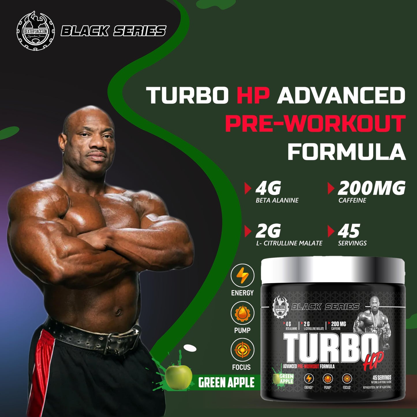 DEXTER JACKSON Black Series Turbo HP Pre Workout Powder 0.36 Ounce
