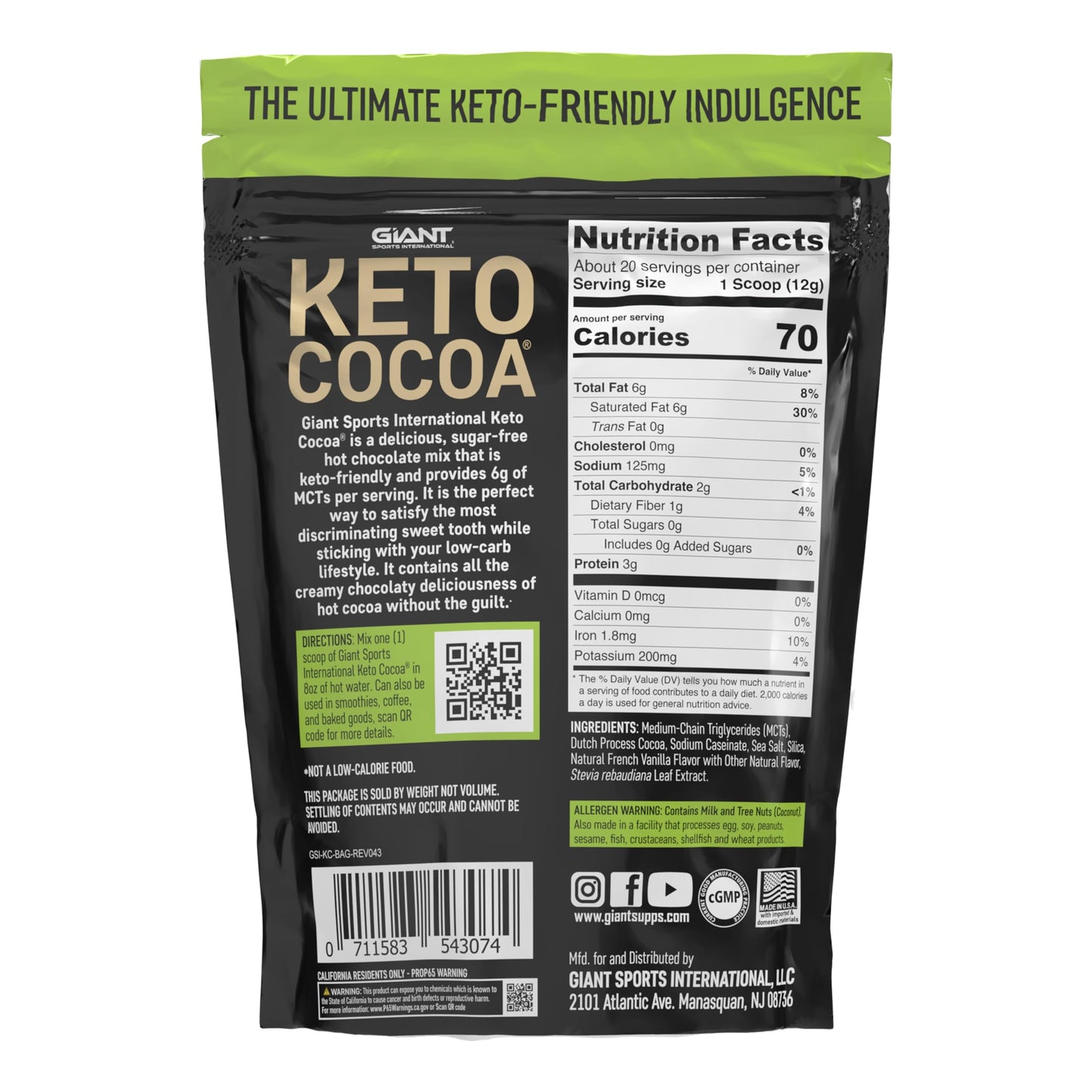 Giant Sports International Keto Cocoa Powder 8.5 oz
