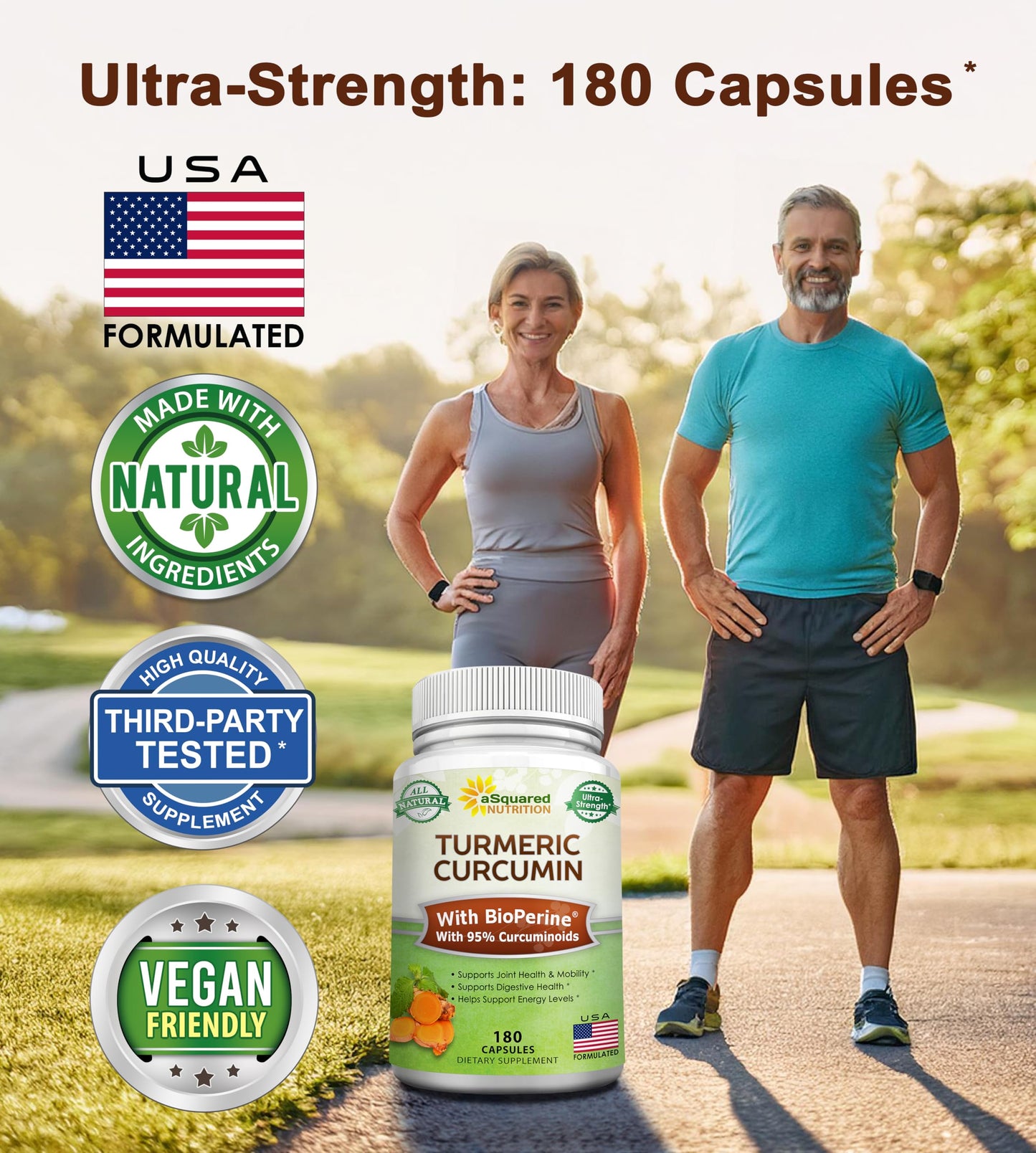 aSquared Nutrition Turmeric Curcumin 1600mg with BioPerine Black Pepper Extract 180 Capsules