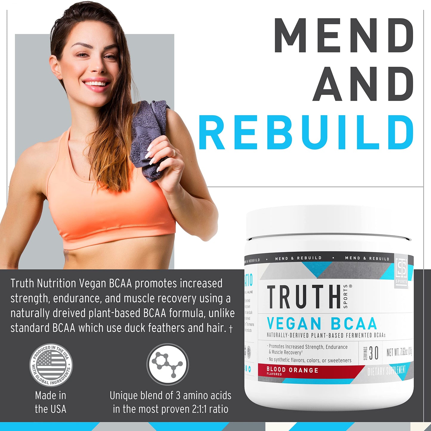 Truth Nutrition Vegan BCAA Powder Blood Orange 7.9 Ounce