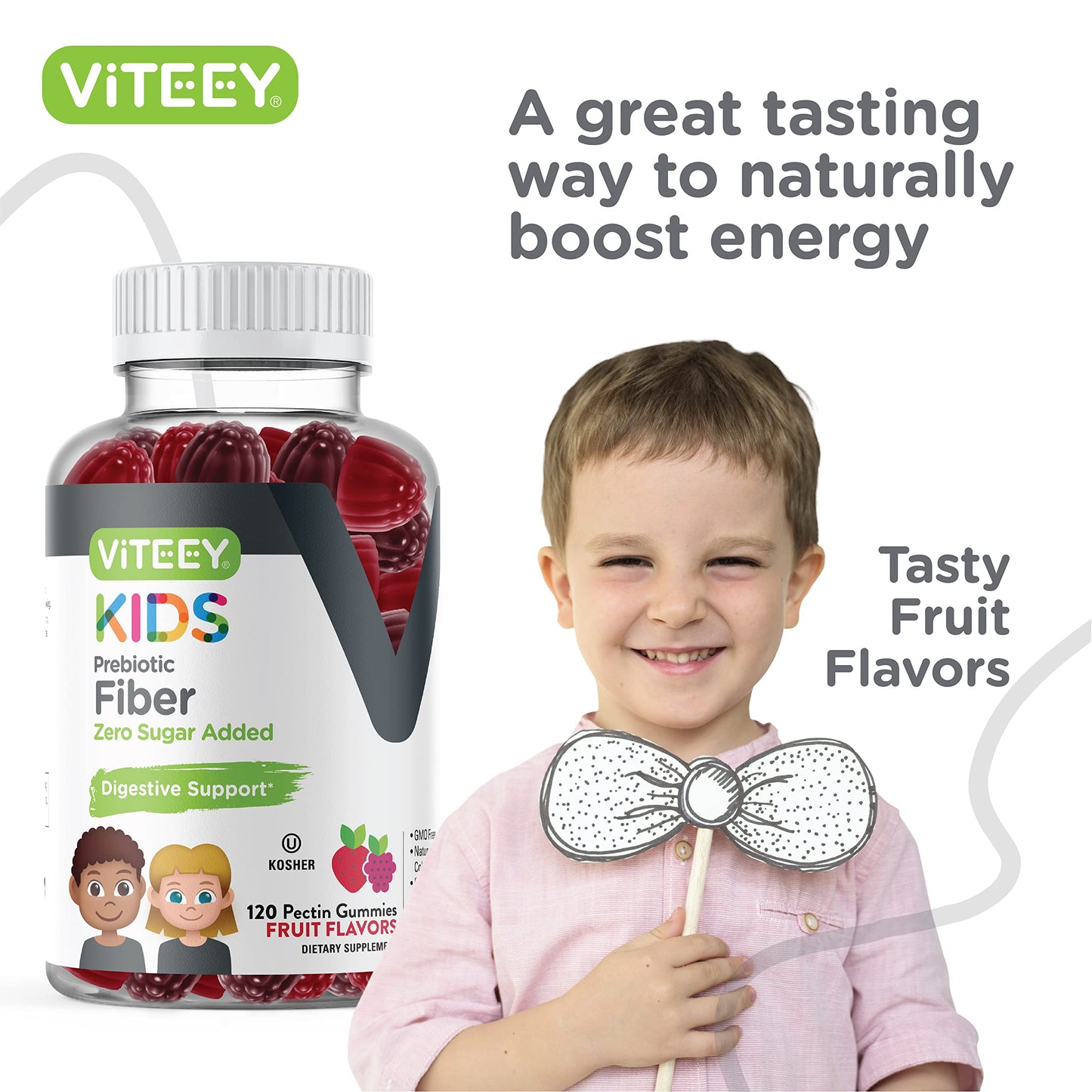 Viteey Prebiotic Kids Fiber for Constipation Relief, Digestive Health Regularity Support Gummy 120 Count