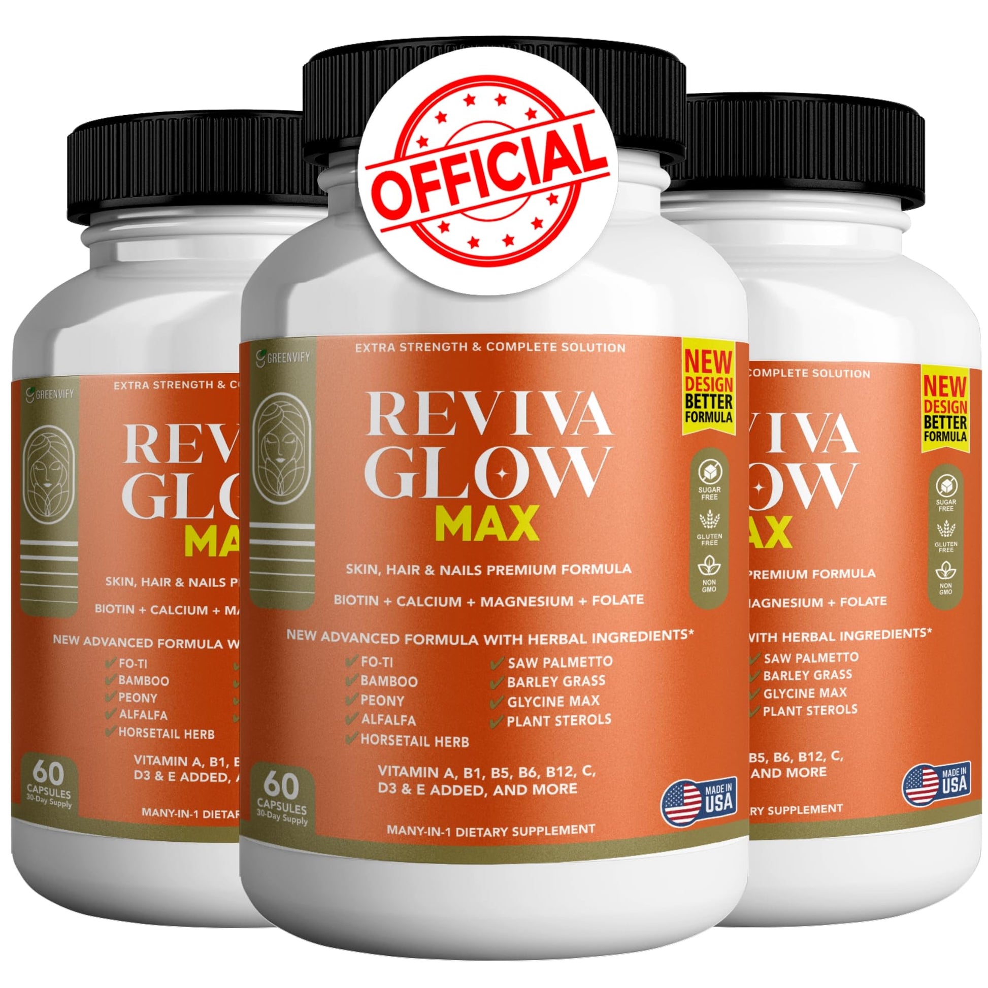 GREENVIFY Reviva Glow Max Hair, Skin & Nails Support Supplement Capsule 180 Capsules
