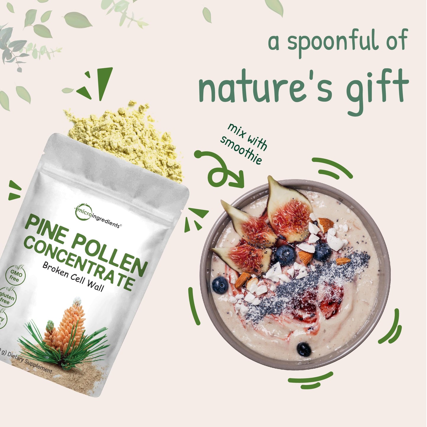 Micro Ingredients Pure Pine Pollen Powder 6 Ounce