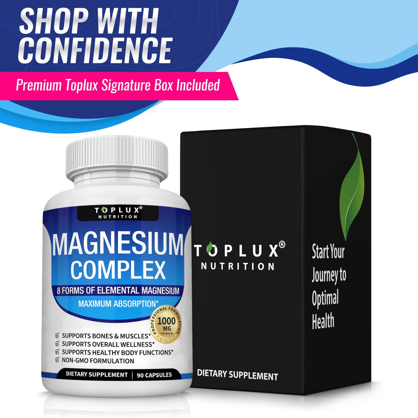 Toplux Magnesium Complex Supplement 8 Elemental 1000mg Capsule, 90 Capsules