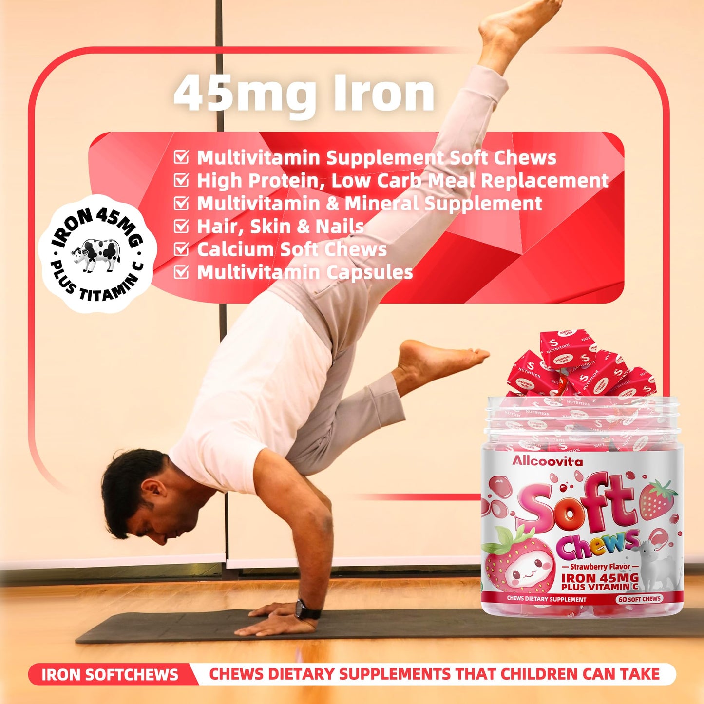 Allcoovita Iron Soft Chews with Vitamin C 60 Count