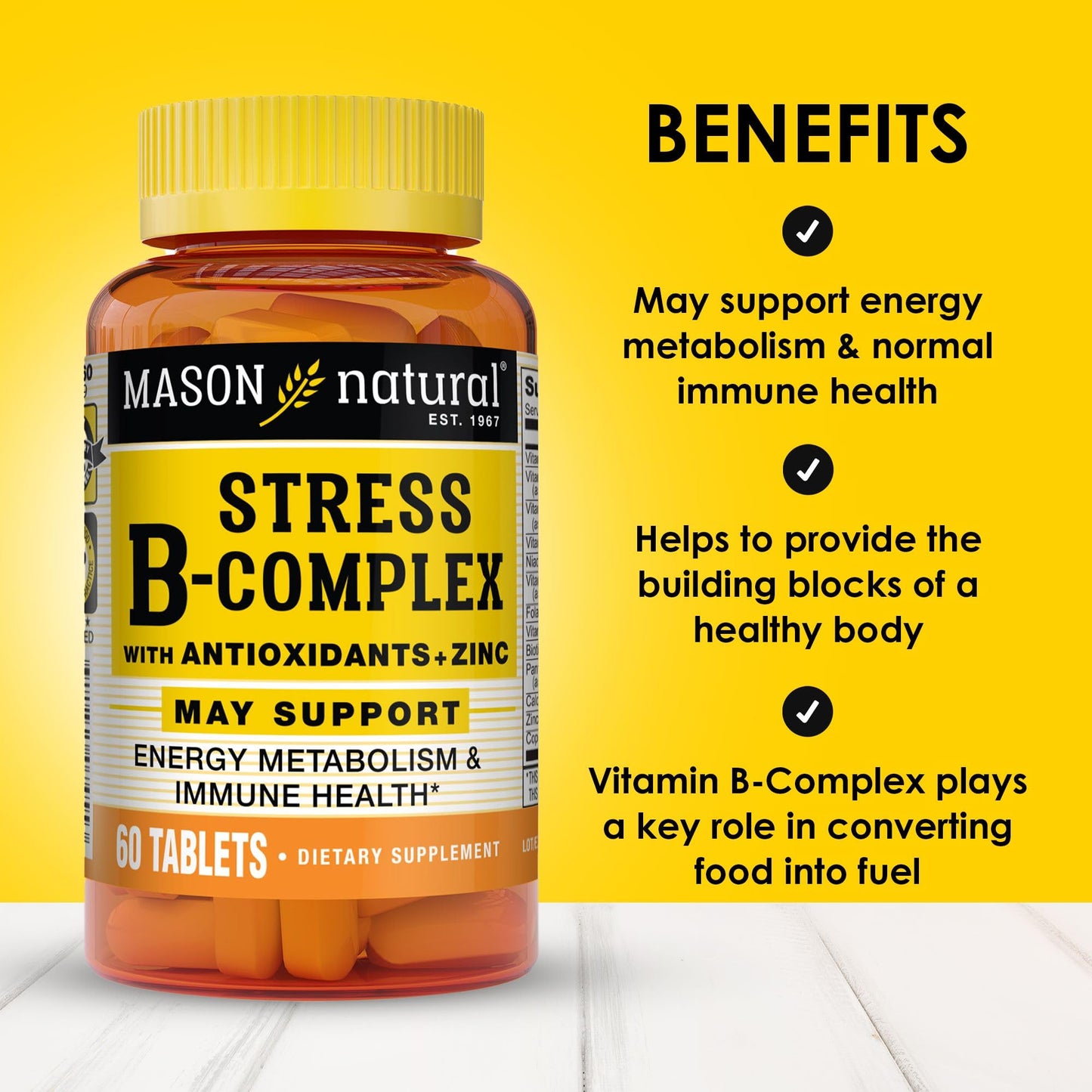 MASON NATURAL Stress B-Complex with Antioxidants + Zinc 180 Tablets