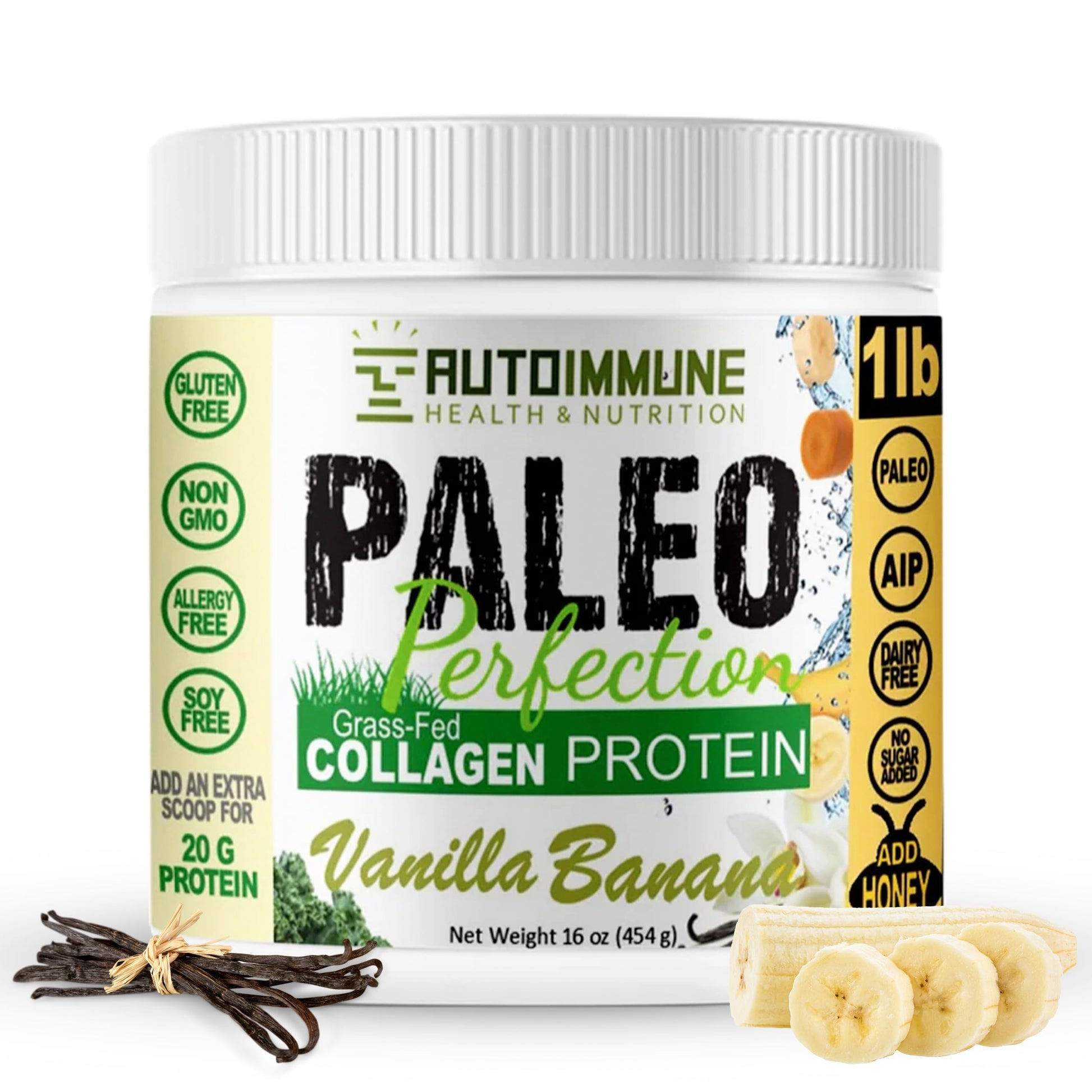 Autoimmune Health & Nutrition Paleo Perfection Vanilla Banana Grass Fed Beef Collagen Protein Powder, 16