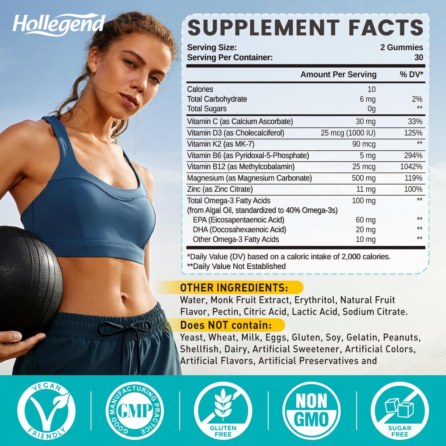HOLLEGEND Magnesium Carbonate Gummies 60 Count