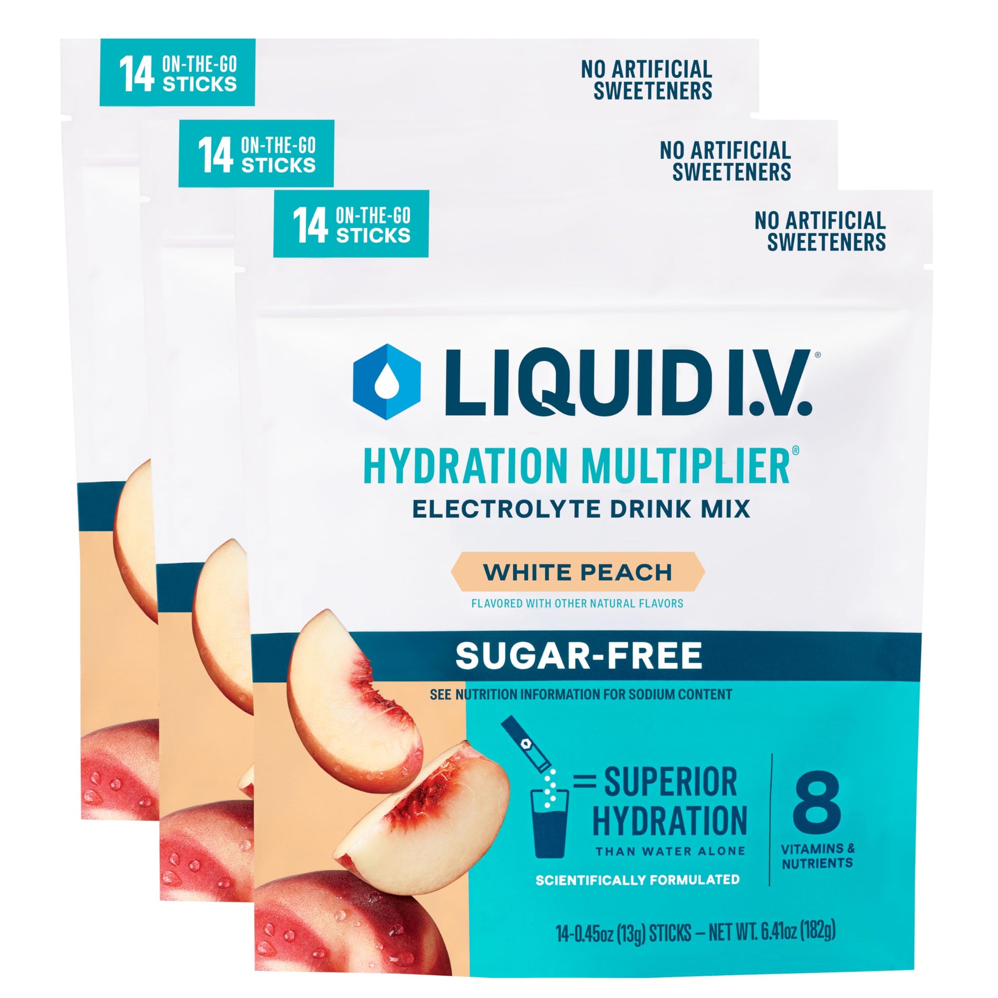 Liquid I.V. Sugar Free Hydration Electrolytes White Peach Powder 42 Count