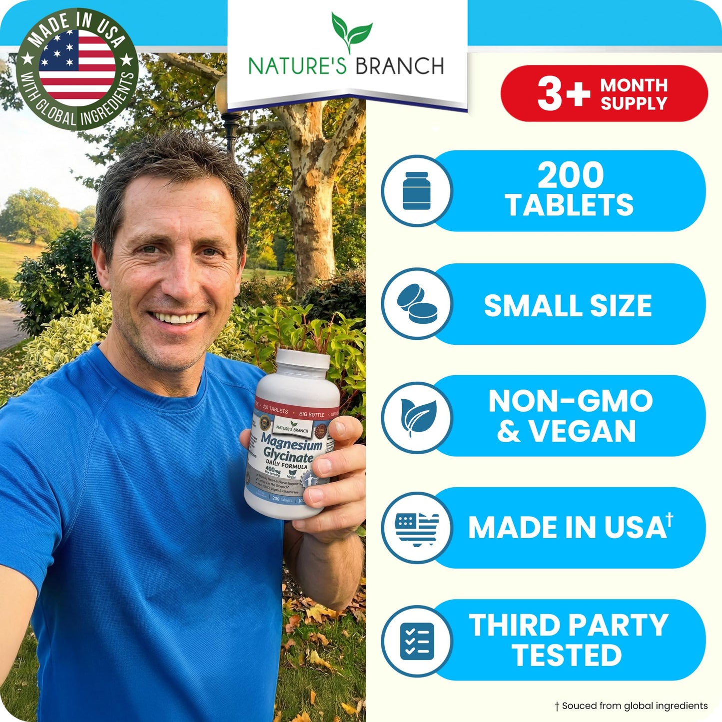 Nature's Branch Magnesium Glycinate 400mg Tablets, 200 Count