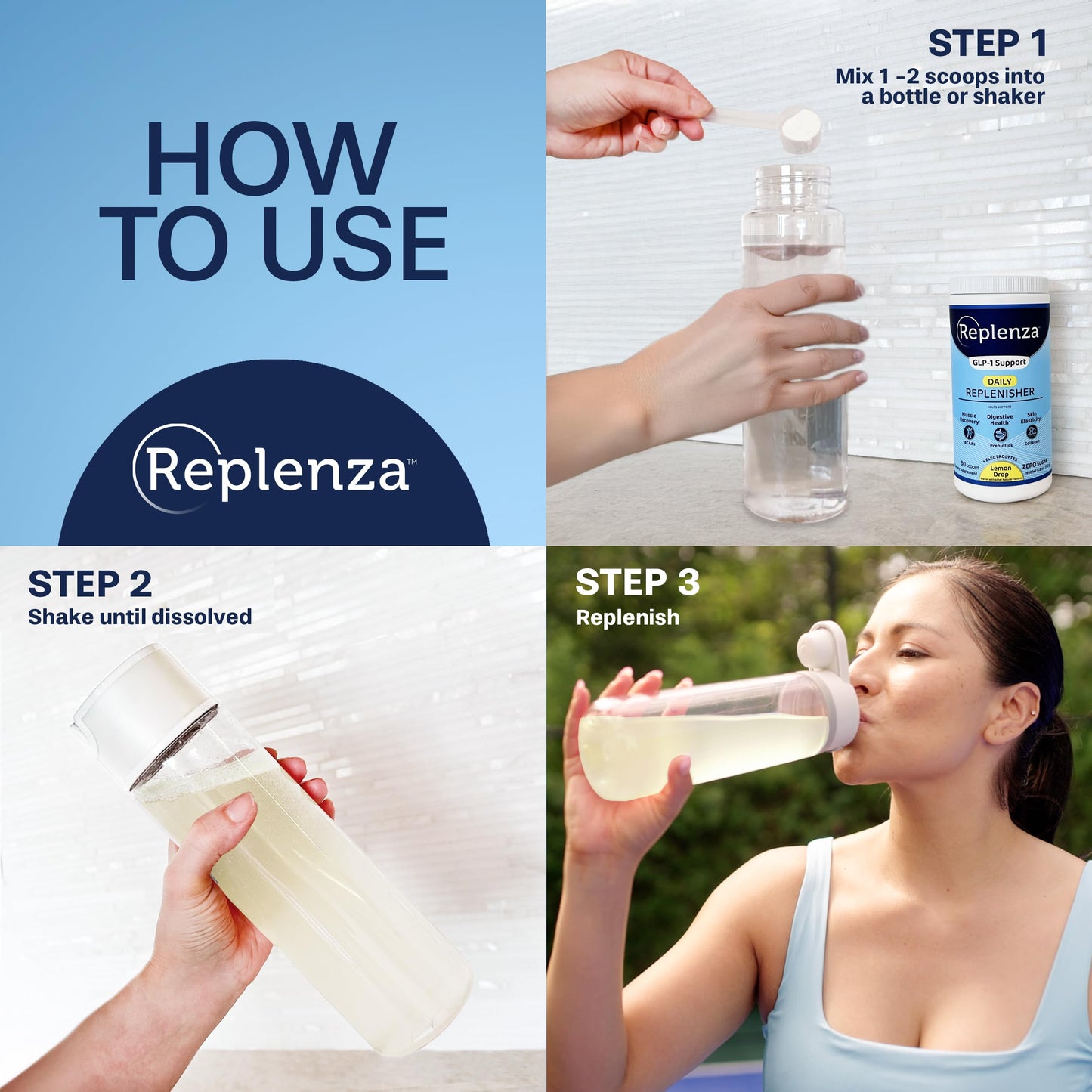 Replenza Daily Replenisher GLP-1 Nutritional Support Powder, 3 Pack