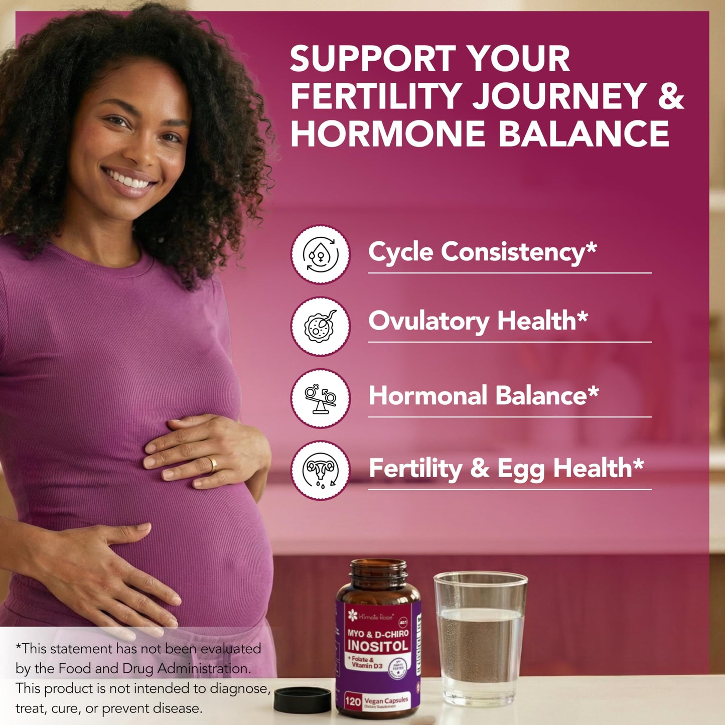 Intimate Rose Myo-Inositol & D-Chiro Inositol for Hormone Balance 40:1 Ratio Capsules, 120 Count