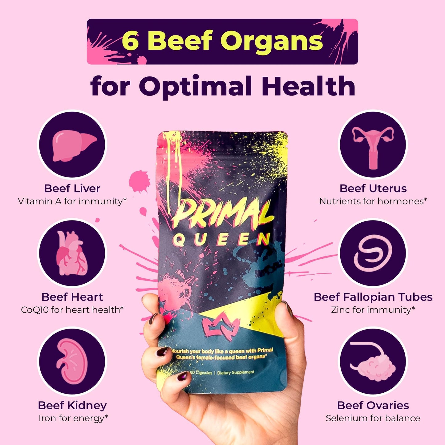 Primal Queen Beef Organ Liver Kidney Heart Capsules 120 Count