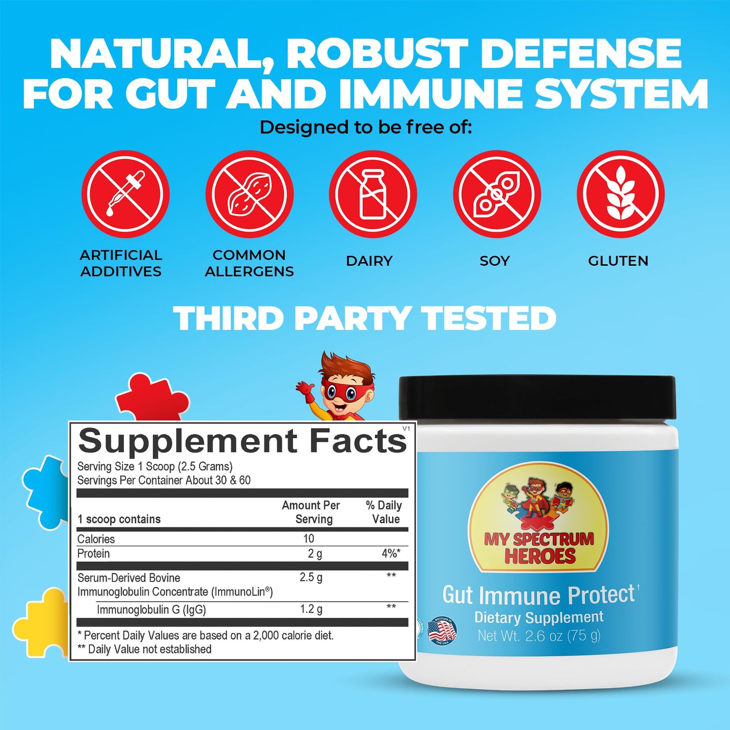My Spectrum Heroes Dairy-Free Gut & Immune Booster Powder, 60 Servings, 2.6 oz