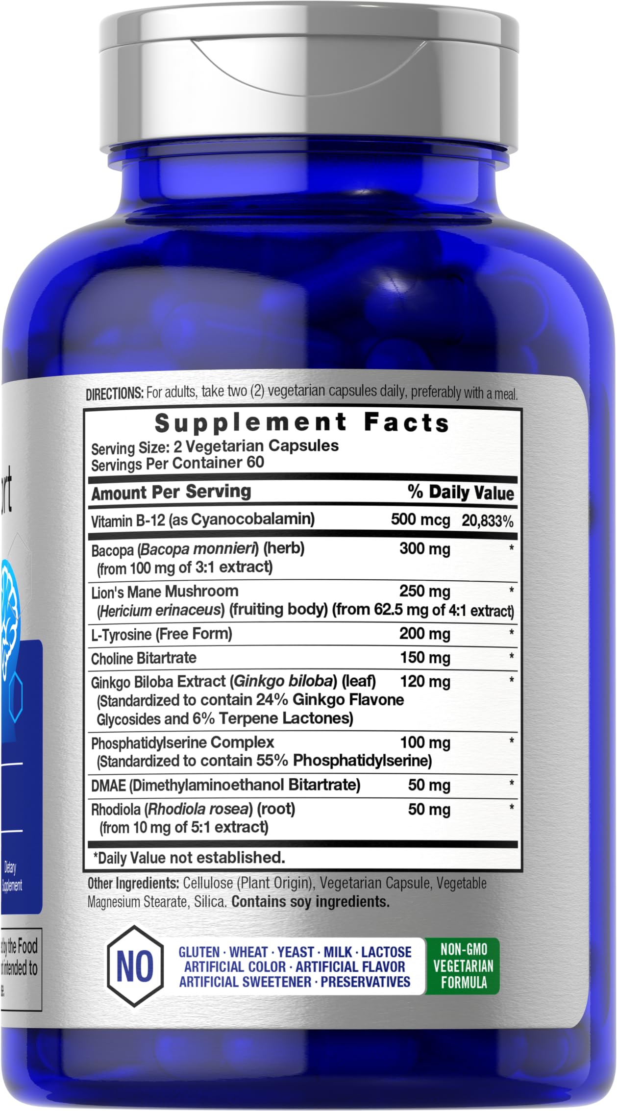 Horbäach Brain Supplement Capsules, 120 Count, with Phosphatidylserine & DMAE, Advanced Formula for Memory, Focus, Clarity, Vegetarian & Gluten Free, Neuro Support