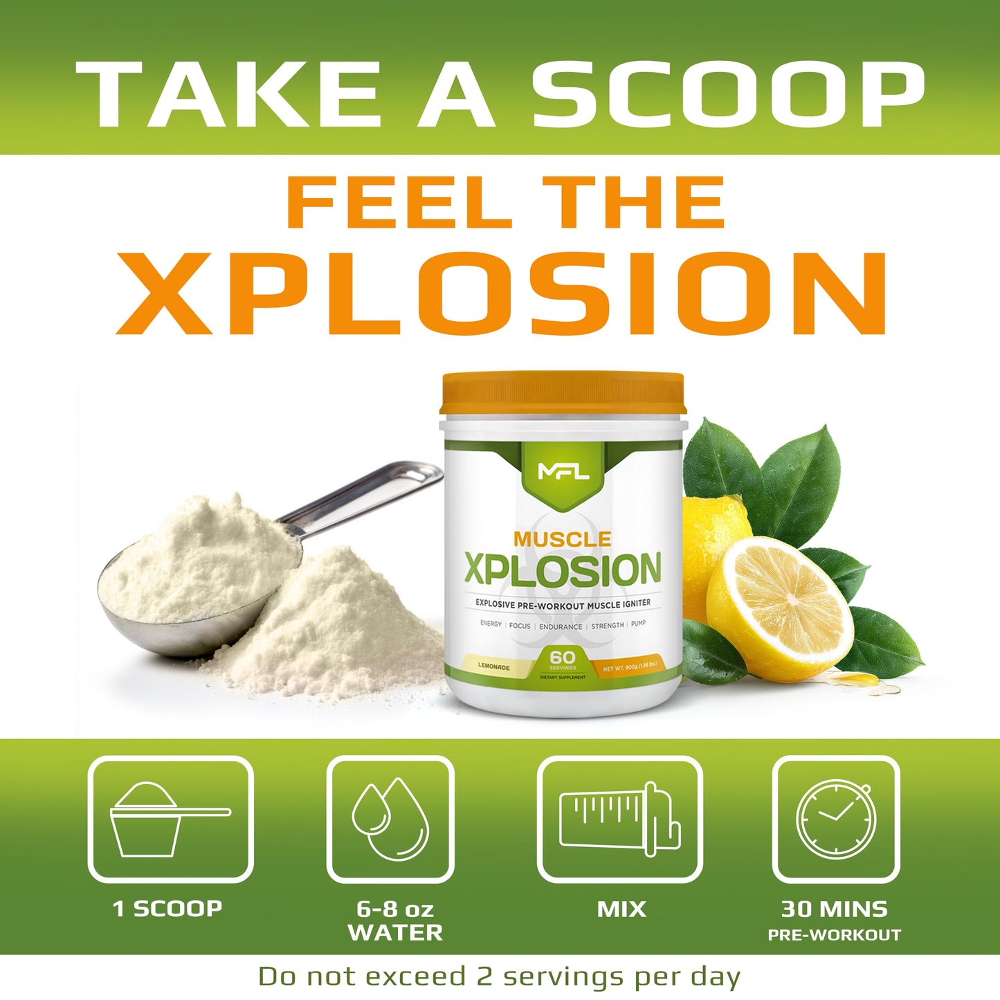 MUSCLE FOOD LABS MFL Muscle Xplosion Pre-Workout Powder, 60 Servings