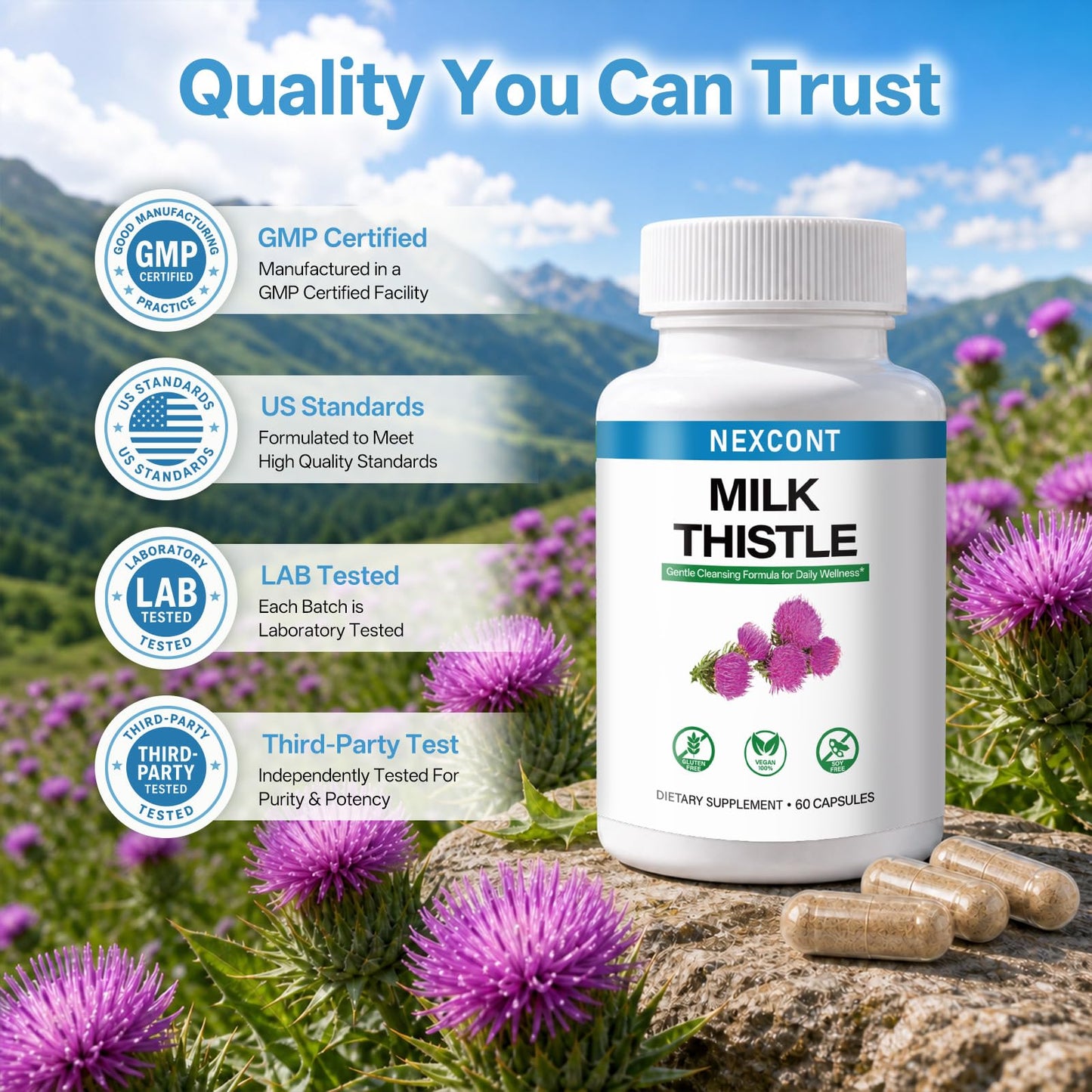 Oopeatol Milk Thistle Supplement with Dandelion Extract, Silymarin Liver Detox Cleanse Repair Support, Antioxidant Herbal Liver Health Capsules, 60 Capsules