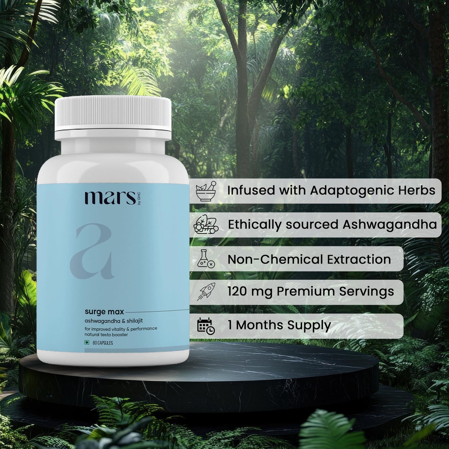 Mars by GHC Surgemax Natural Capsules with Shilajit & Safed Musli, 120 Capsules