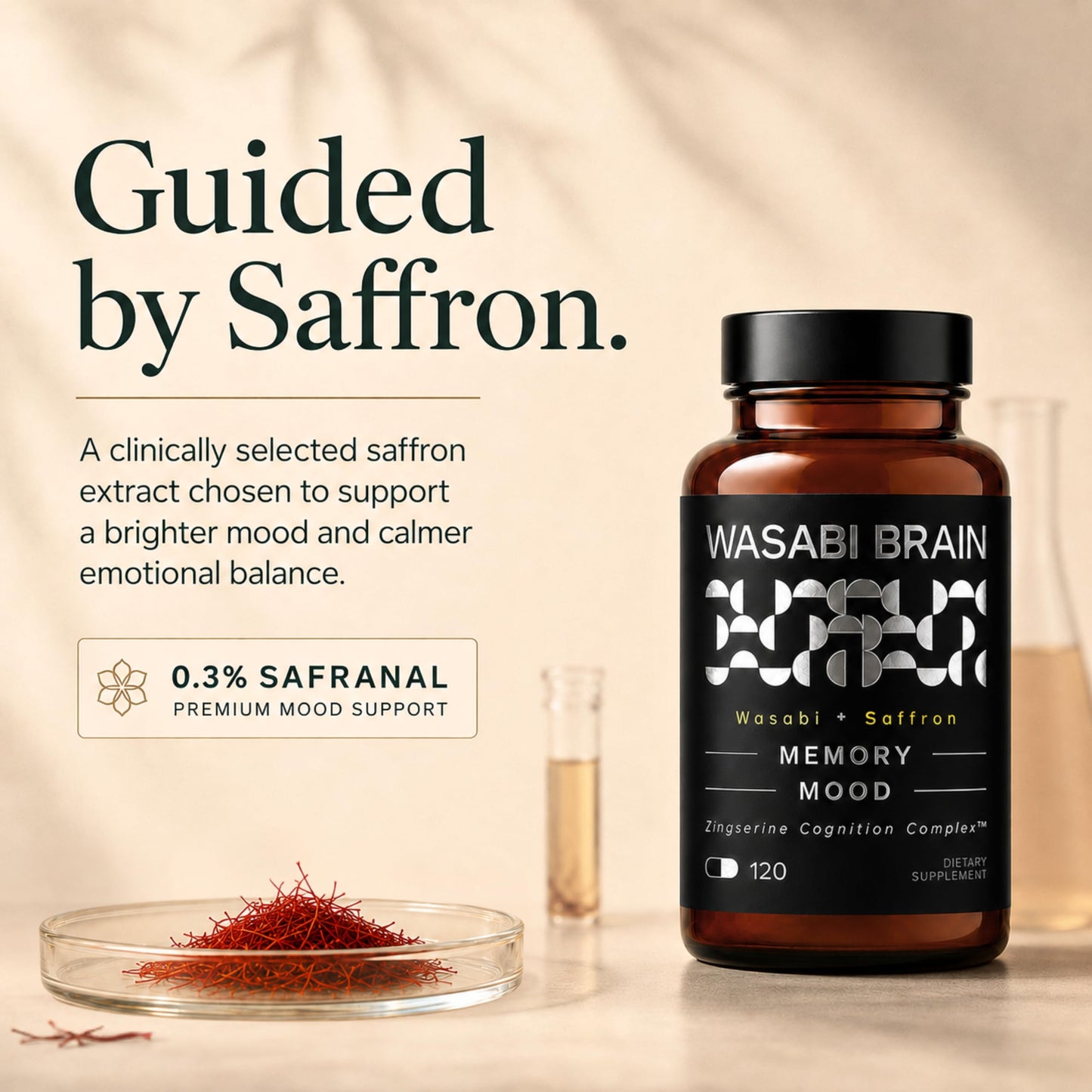 WASABI BRAIN Memory, Mood & Focus Supplement for Adults - Brain Health Formula with Organic Wasabi Extract, Saffron, Citicoline & Phosphatidylserine, 120 Capsules