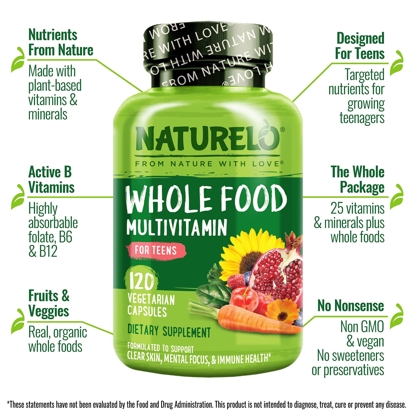 NATURELO Multivitamins for Teenage Girls/Boys 120 Capsules