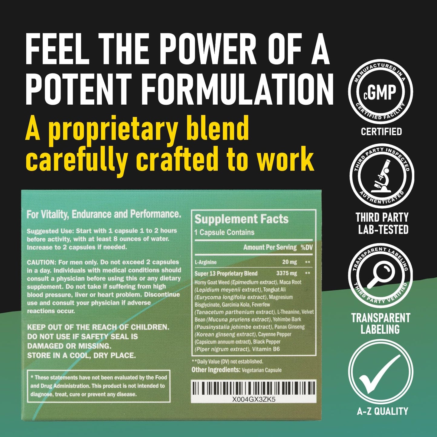 GLADTON Super 13 Fast Acting Herbal Male Supplement for Men, 13 Potent Ingredients, Horny Goat Weed, Tongkat Ali, Maca & More, Energy Vitality Stamina Endurance & Performance, Capsules, 10 Count