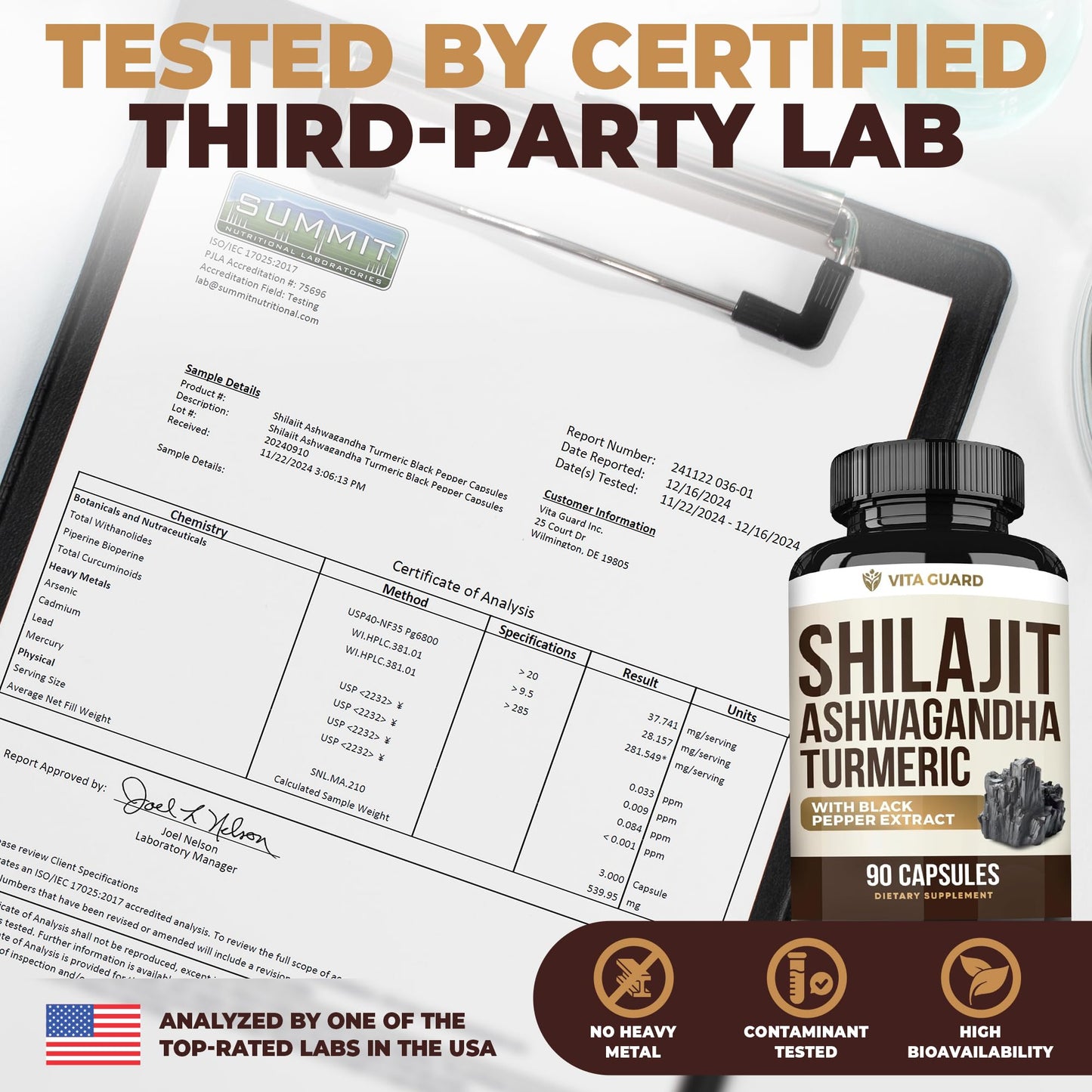 Vita Guard Himalayan Shilajit + Ashwagandha & Turmeric Vegan Capsules, 90 Capsules