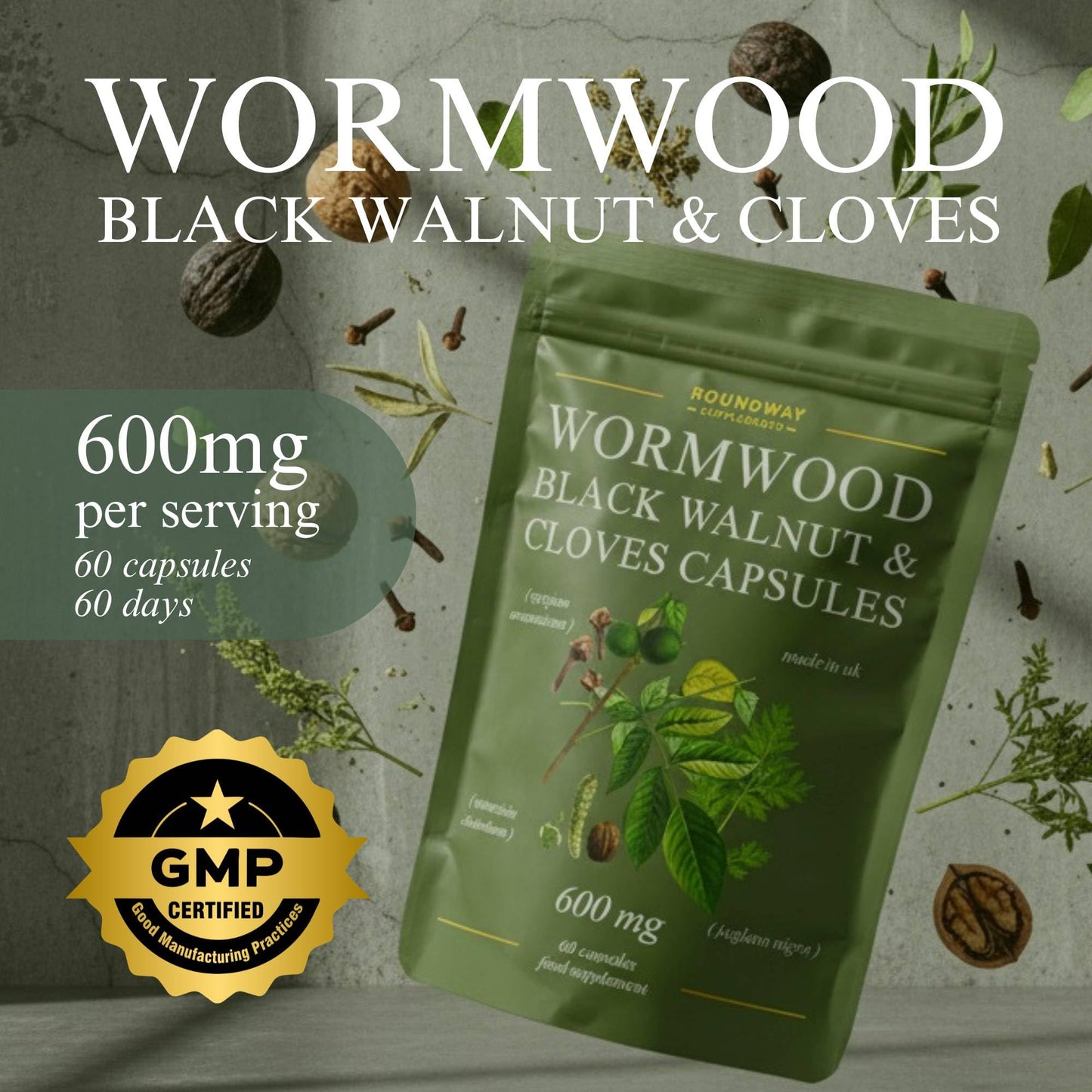 Roundway Supplements Wormwood Black Walnut Hull and Clove Capsules 60 Capsules