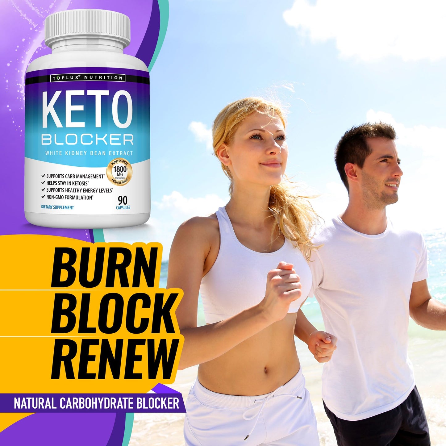 Toplux Keto Blocker Pills White Kidney Bean Extract 1800 mg Natural Ketosis, Support Keto Diet, for Men Women, 90 Capsules
