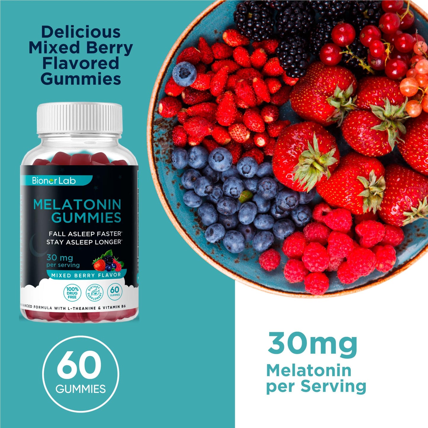 BionerLab Melatonin Gummies (30mg) 120 Count