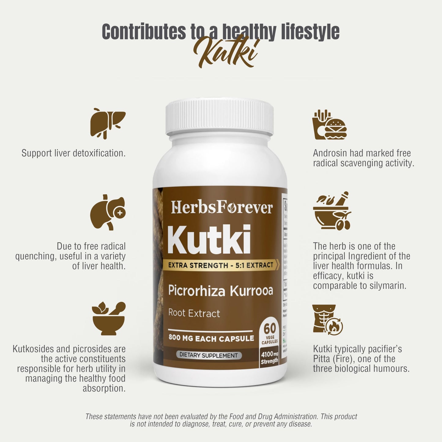 Herbsforever Kutki (Picrorhiza Kurroa) Extra Strength 10:1 Extract, Equiv. to 4850mg Root Powder per Serving, Liver Support & Metabolism, Boost Immunity, 60 Veg Capsules