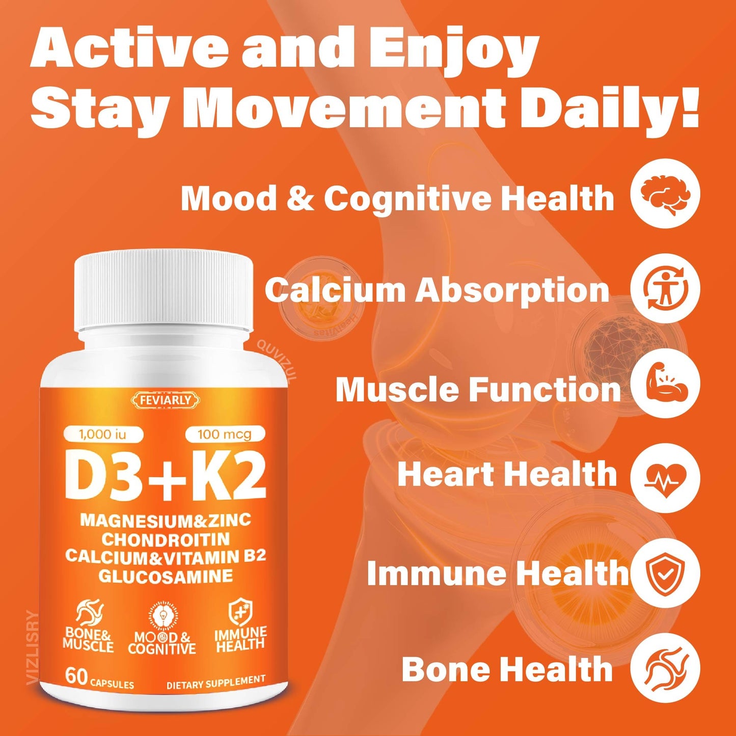 Feviarly Vitamin D3 K2 Supplement Gummy 5 Count