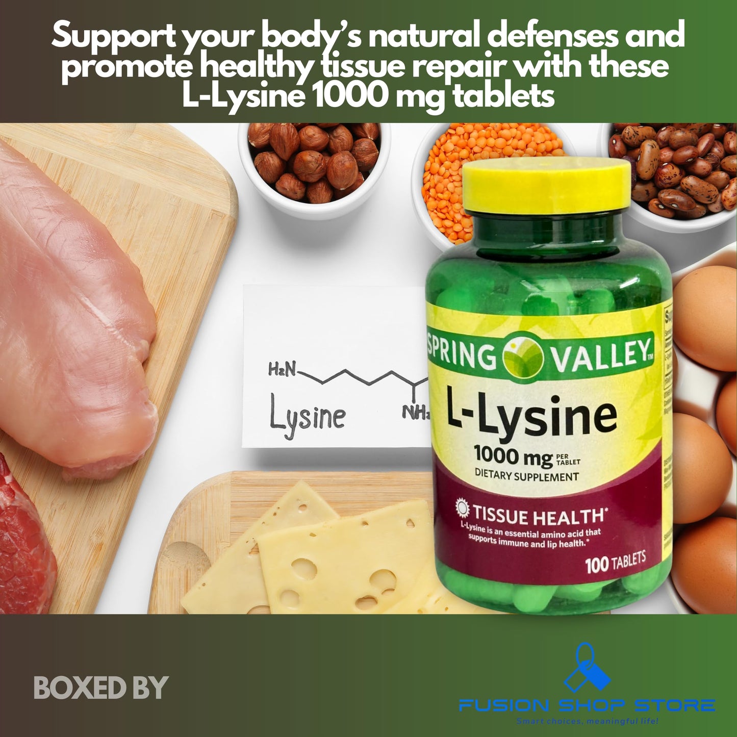 FUSION SHOP STORE L Lysine 1000mg Capsules, 100 Count