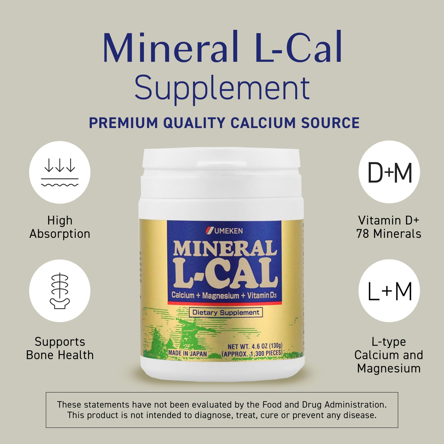 Umeken Mineral L-Cal Calcium with Vitamin D3 Tablet, 1 Count