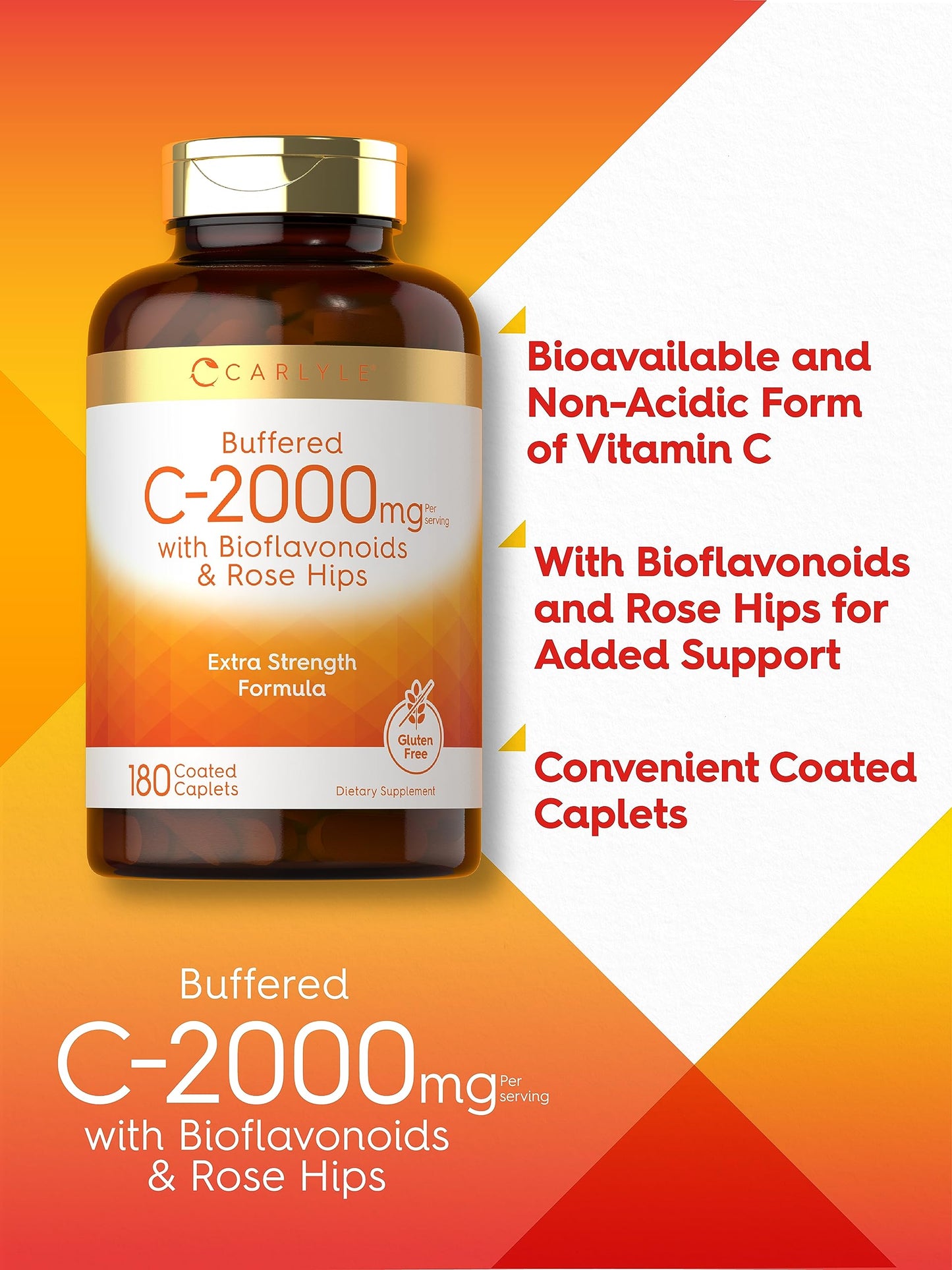 Carlyle Buffered Vitamin C 2000mg Caplets 180 Count