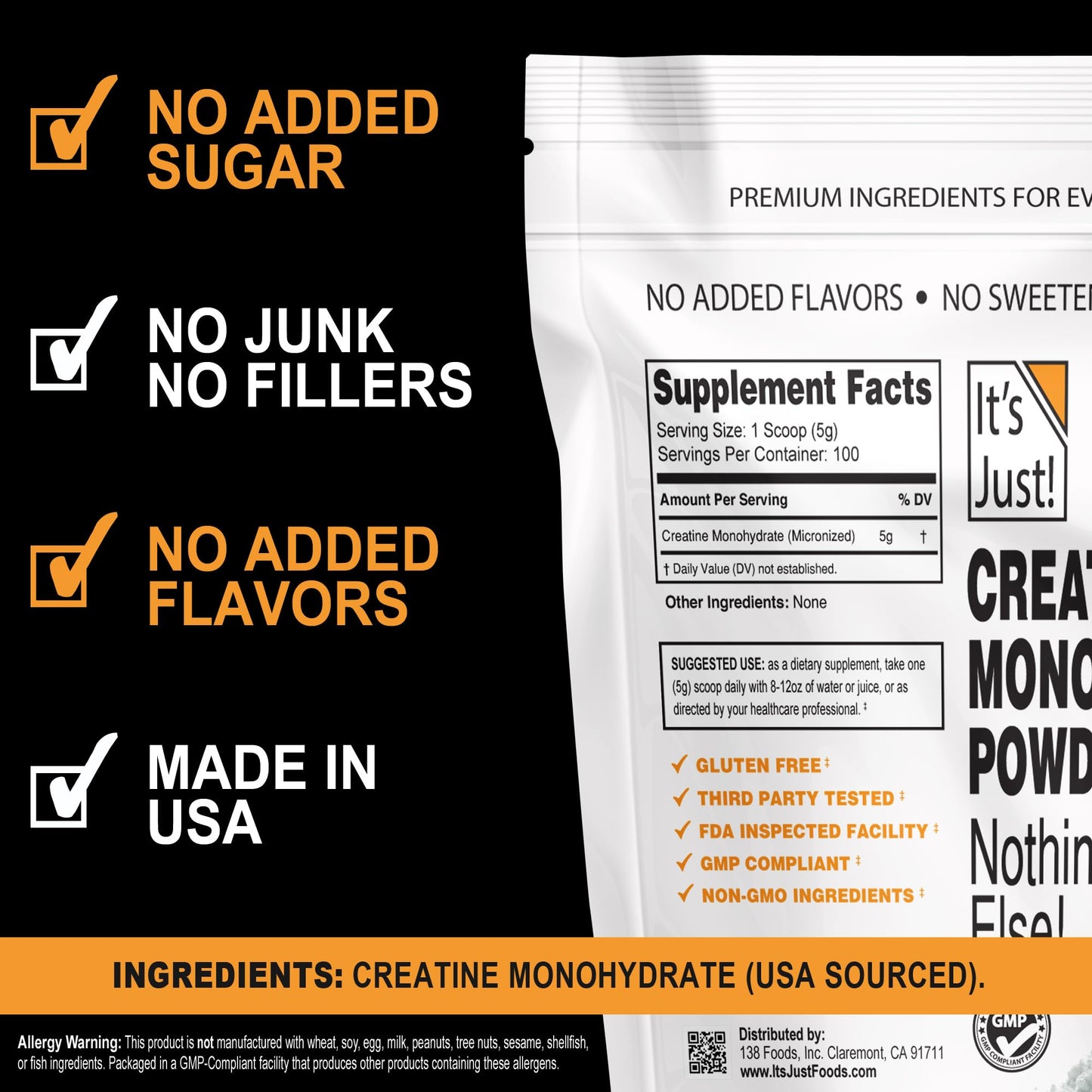 It's Just! Creatine Monohydrate Powder, 17.6 oz
