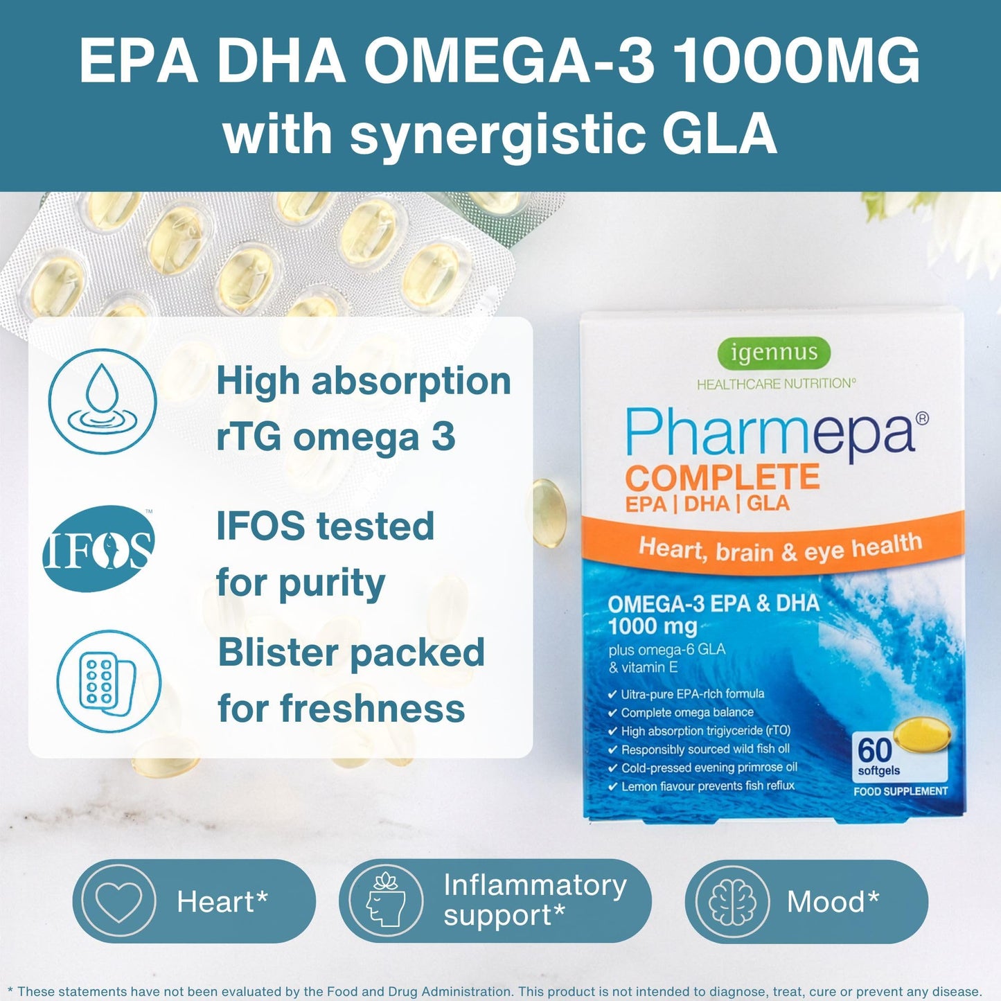 Igennus Healthcare Nutrition Pharmepa rtg Omega 3 EPA DHA Fatty Acids 1000mg Softgels, 60 Count