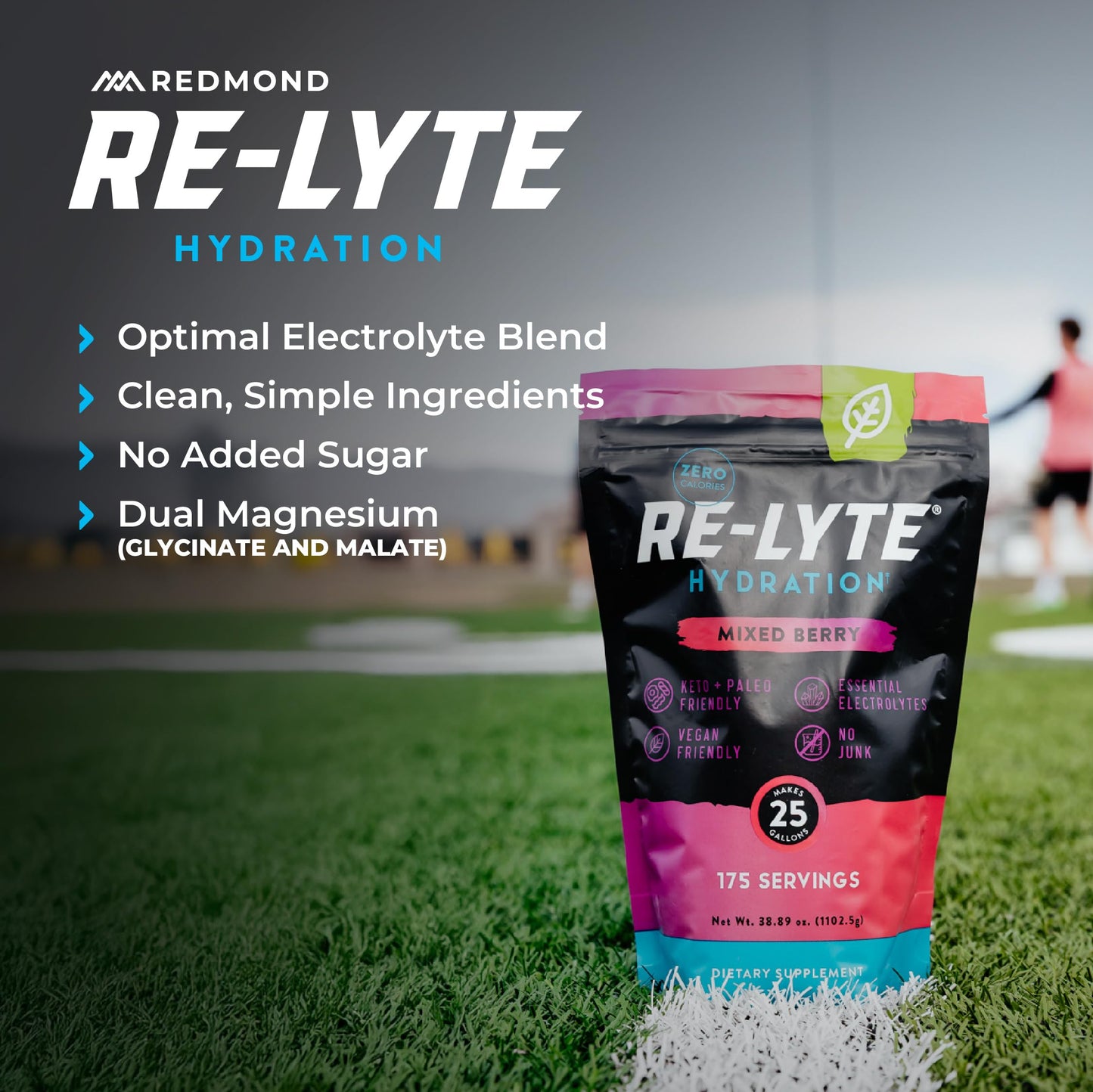 Redmond Re-Lyte Hydration Electrolyte Powder, 175 Servings, Mixed Berry