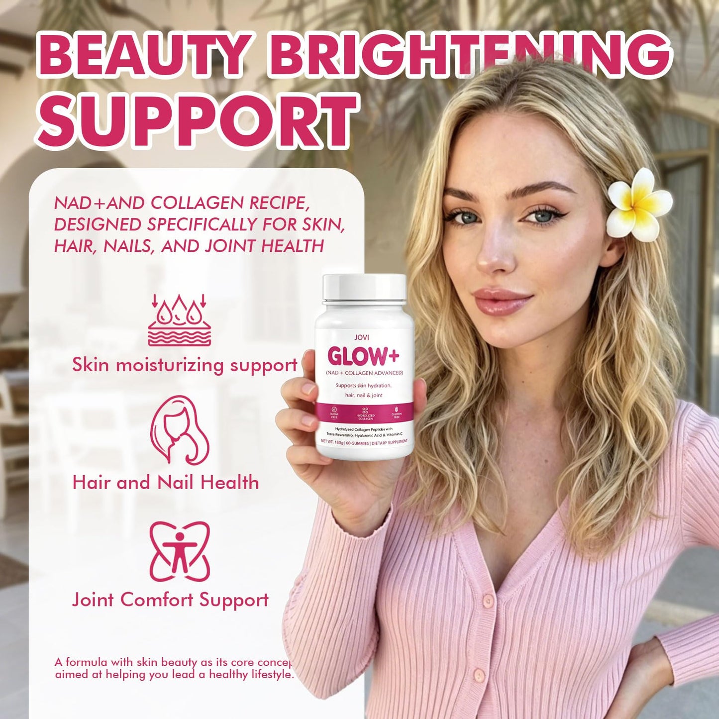 KFASJON Jovi Glow+ NAD+ Hydrolyzed Collagen for Women, Skin Hair Nails Gummy 60 Count