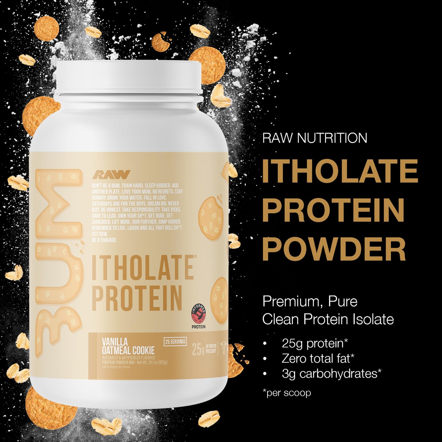 RAW Whey Isolate Protein Powder Vanilla Oatmeal Cookie, 25 Servings