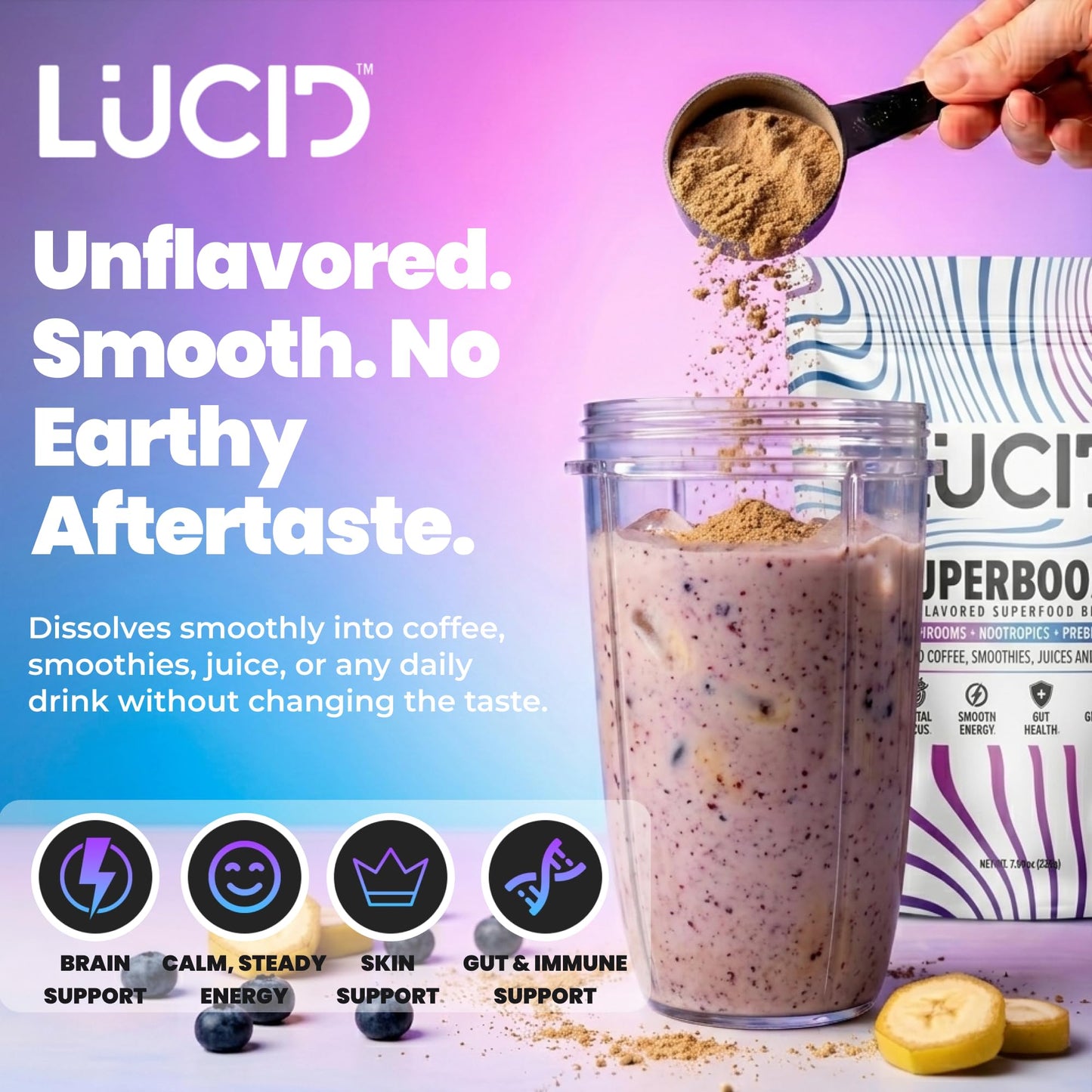 Lucid Superboost Mushroom & Nootropic Blend Powder, 7.94 oz