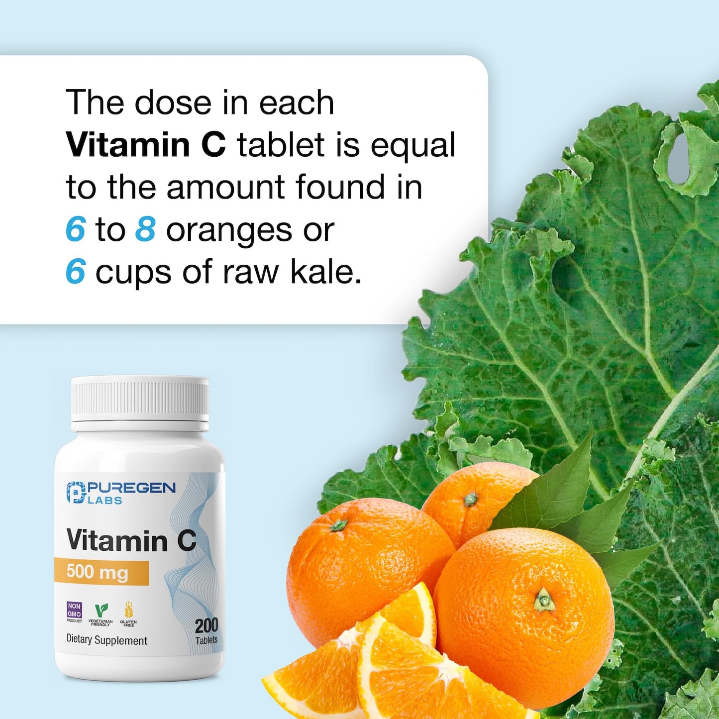 P Puregen Labs Vitamin C 500 MG Tablet, 200 Tablets
