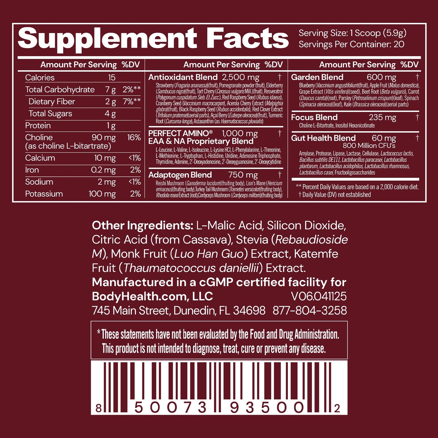 BodyHealth Reds Enhanced with PerfectAmino Daily Superfood Smoothie Powder, 6.24 oz