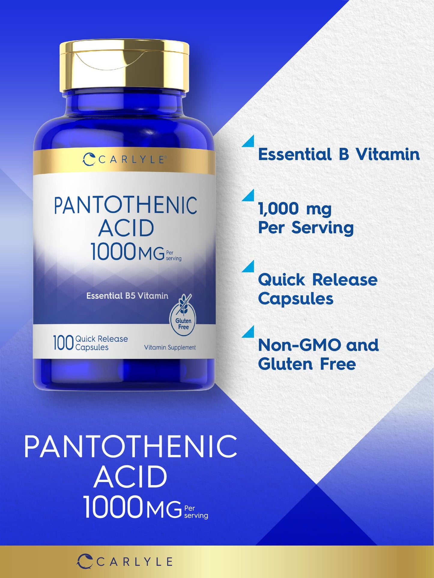 Carlyle Pantothenic Acid Vitamin B5 1000mg Capsule, 100 Capsules
