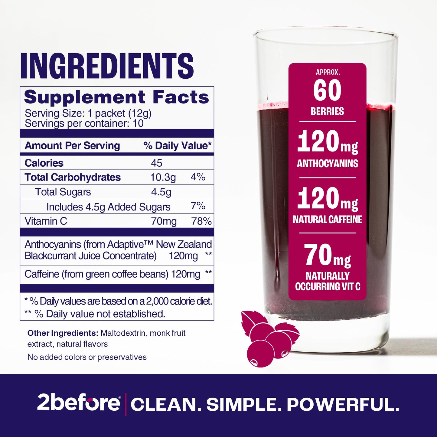 2before Blackcurrant All Natural Vegan Pre Workout Powder, 4.2 oz (Pack of 10)