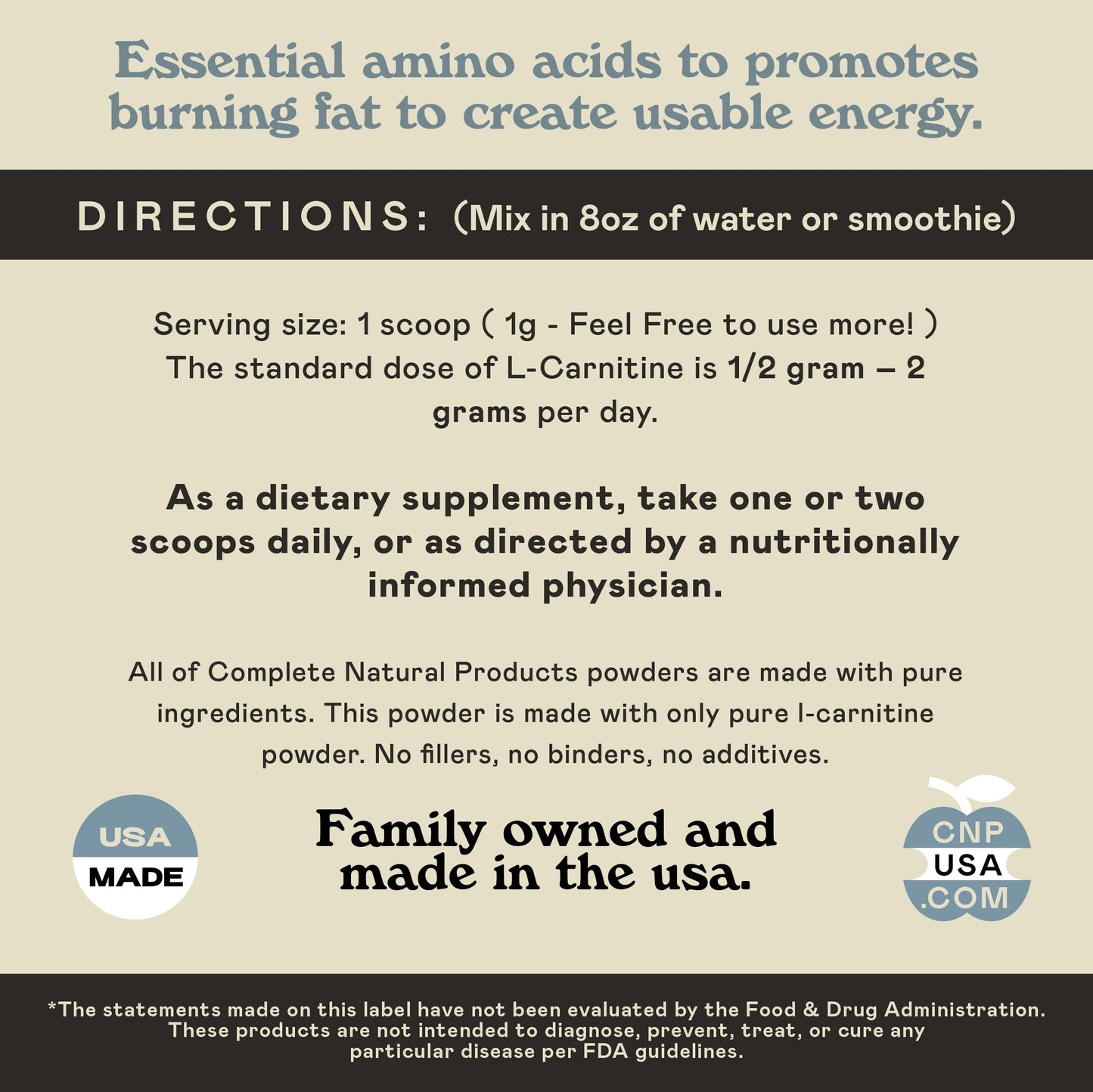 Complete Natural Products L-Carnitine Powder 8 oz