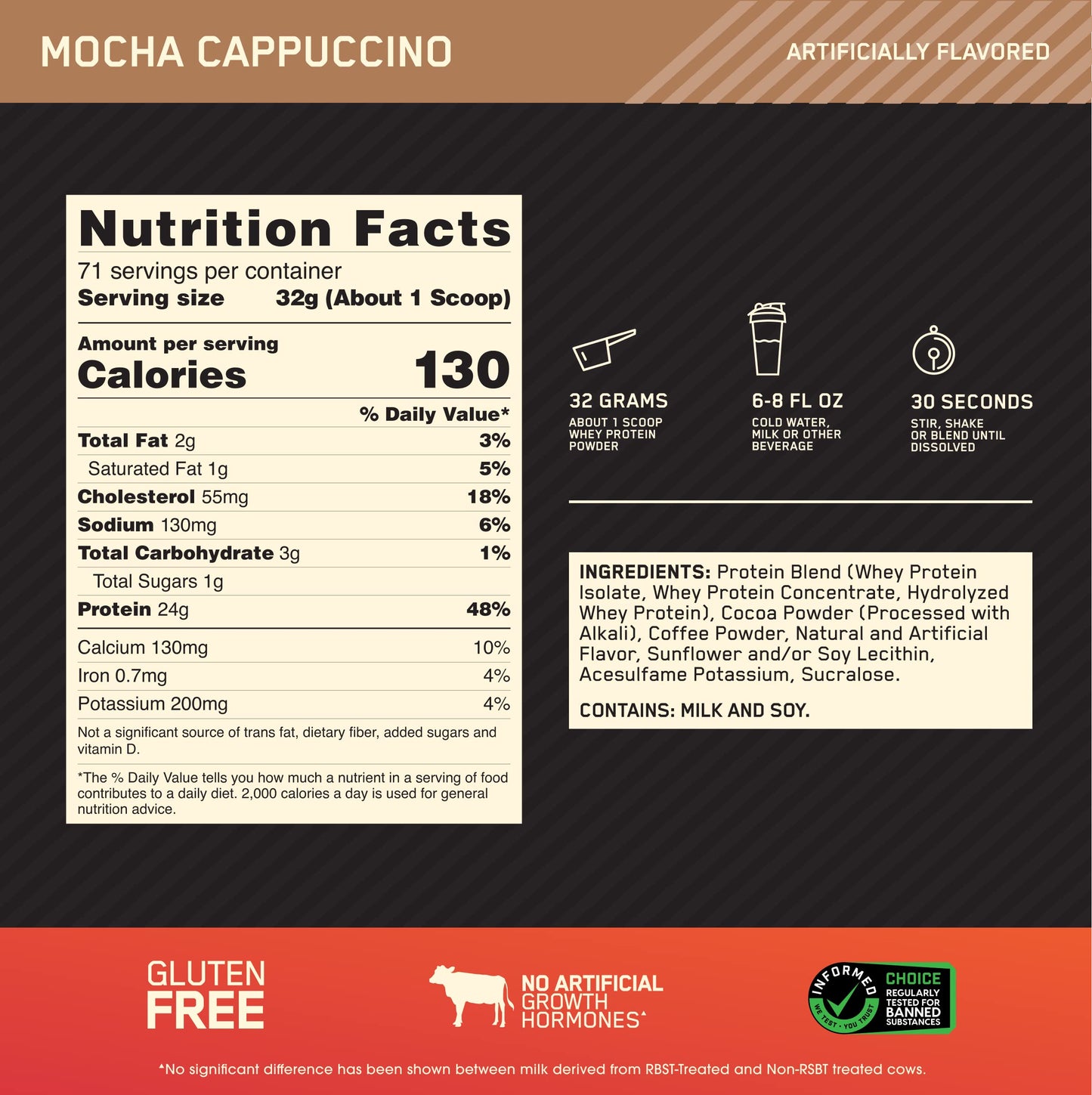 Optimum Nutrition Gold Standard 100% Whey Protein Powder, Mocha Cappuccino, 5 Pound, 80 Servings